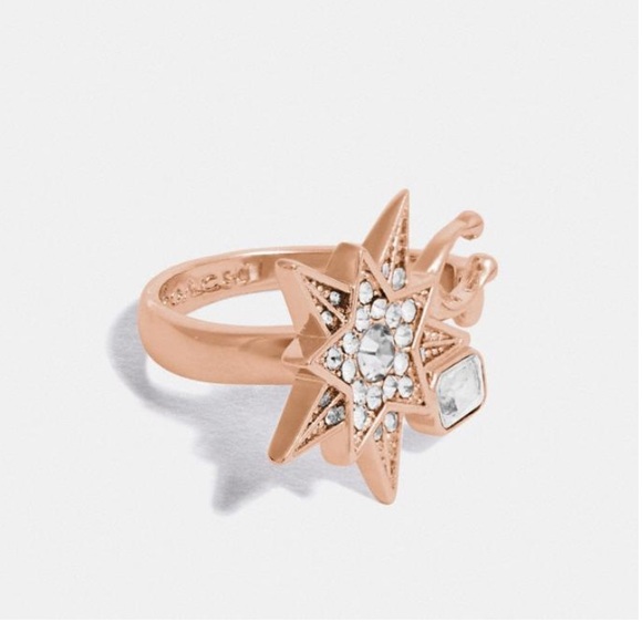 NWT Coach Rose Gold Star Stardust Swarovski Ring - Picture 1 of 3